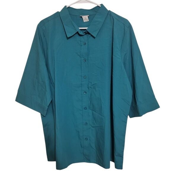 American Sweetheart Green Turquoise Button Up Blouse, XL - Picture 1 of 7